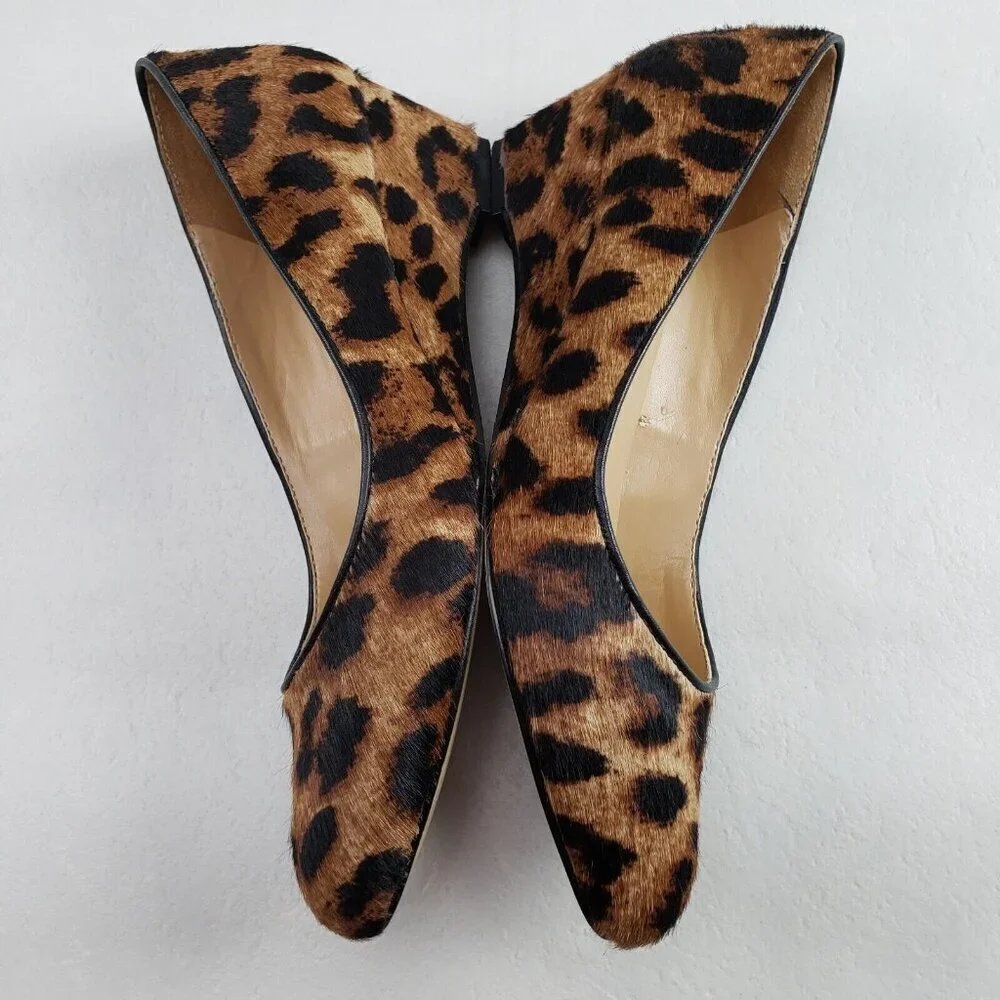 Talbots Leopard Print Laney Wedge Womens 7 Brown Calf Hair Low Closed Toe Heel